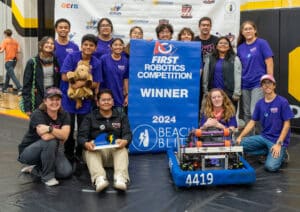 High Tech High North County students in robotics program pose for a group photo.