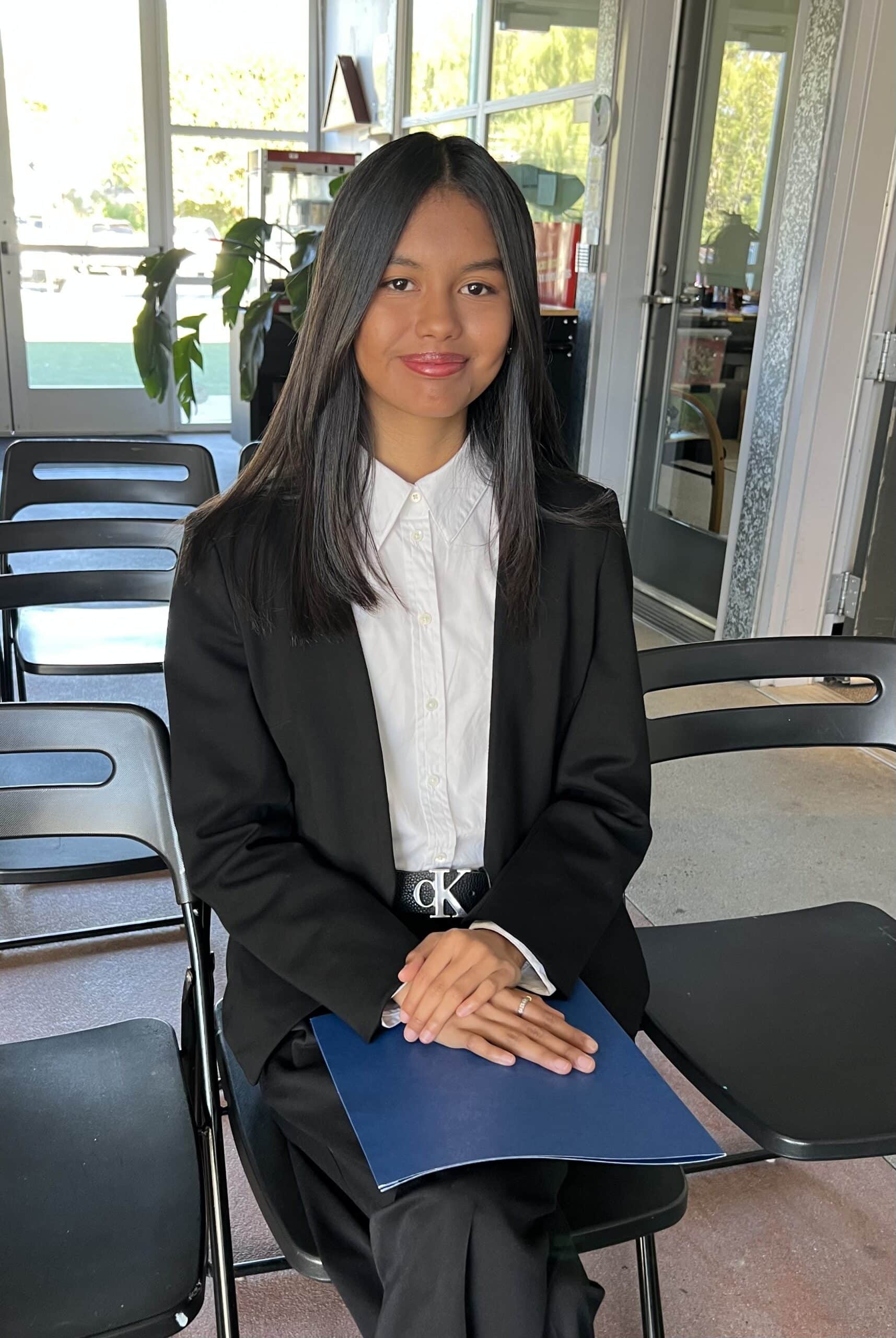 Student Jennifer Pak, seated, gained confidence in preparing for Internship Interview Day.